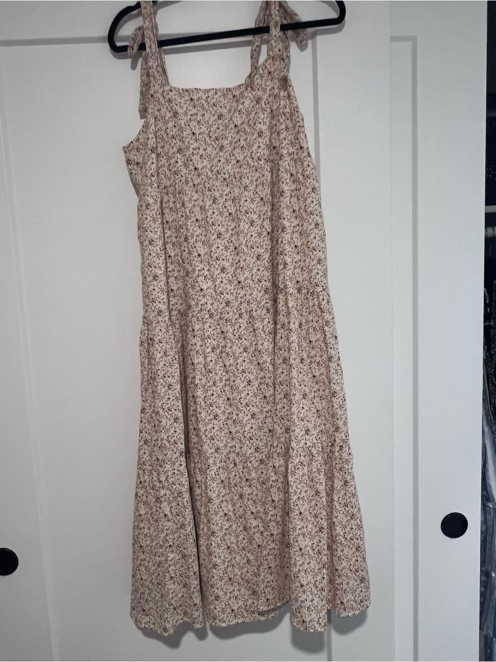 Madewell Cream Floral Tie-Strap Midi Dress